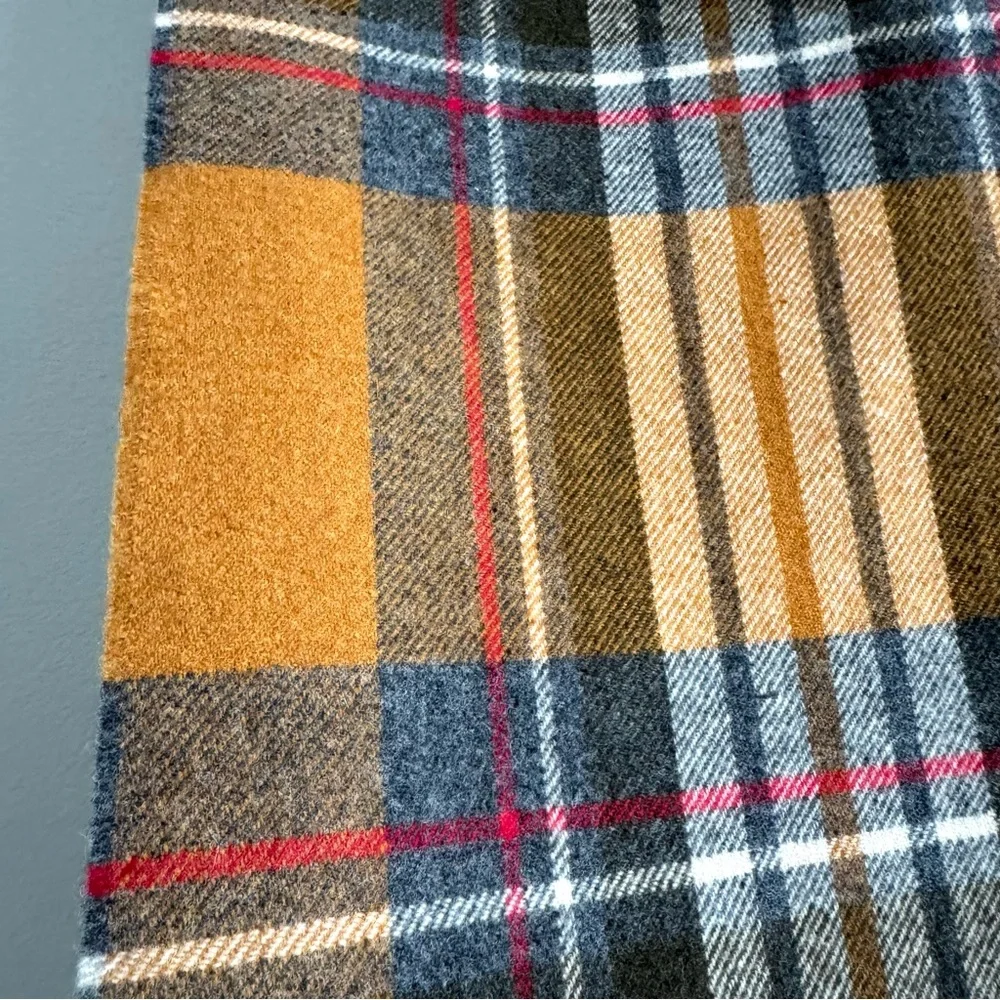 Pendleton Yellow Red Plaid Wool Scarf with Fringe Trim Unisex * FLAWS *